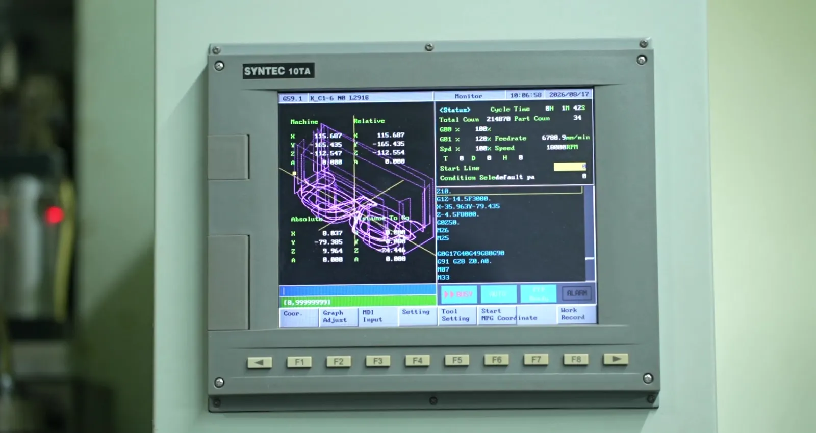 The CNC controller showing the toolpath for a frame front